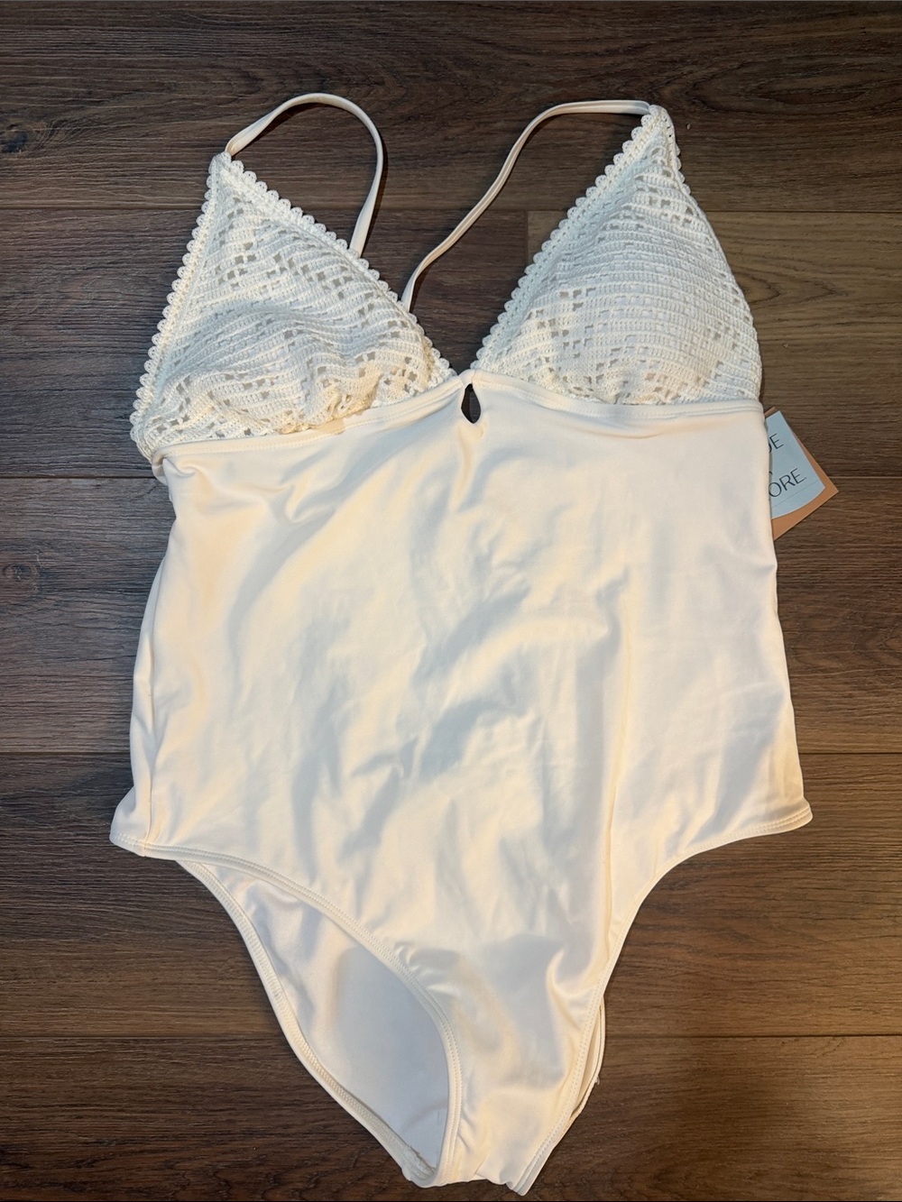 Shade & Shore Cream Crochet-Triangle Swimsuit Top